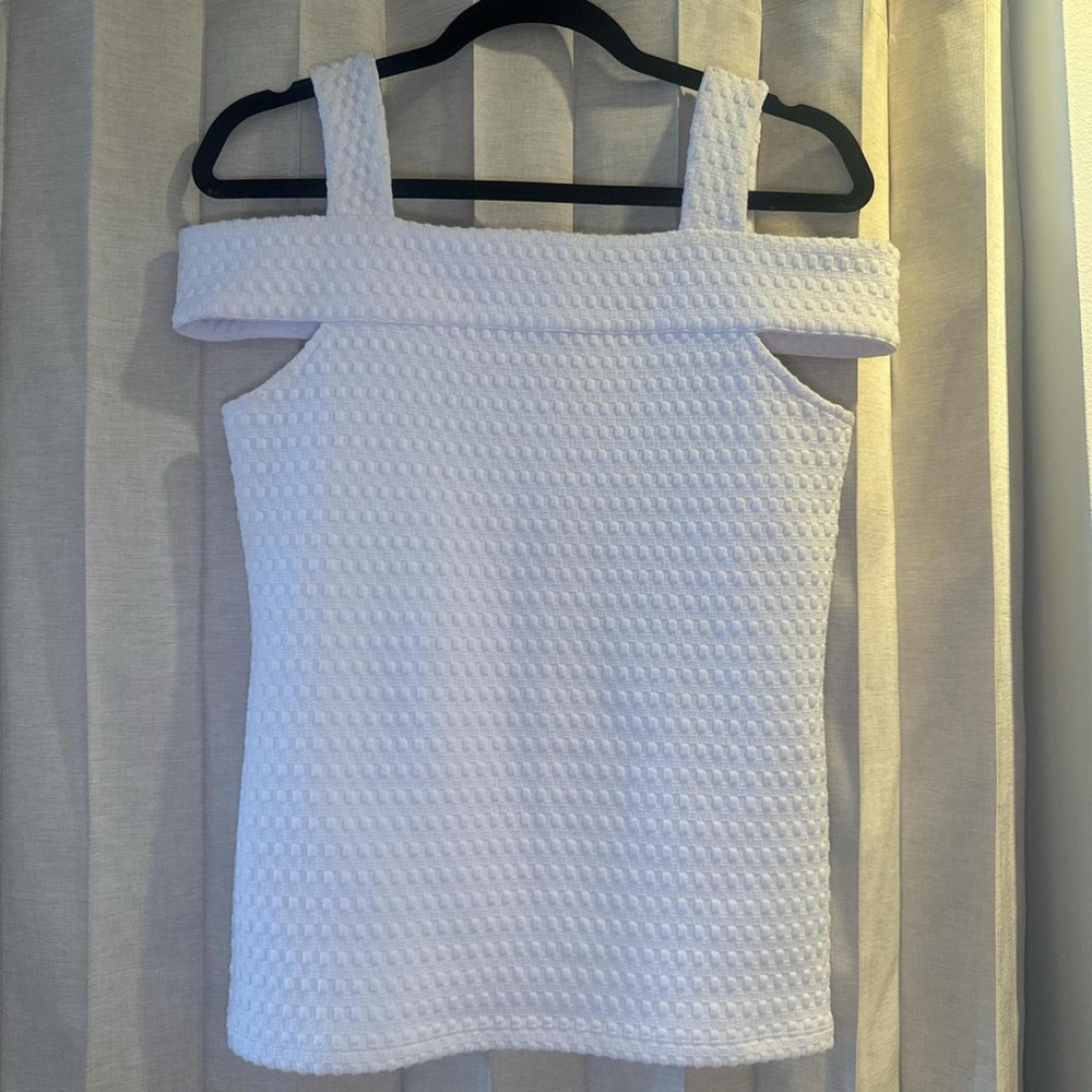 Michael Kors White Textured Off-Shoulder Tank Top
